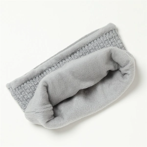Light gray knit neck warmer with thick plush lining for autumn and winter warmth