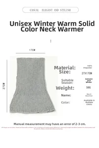 Detailed knit texture and specifications of a gray ribbed thermal neck warmer scarf