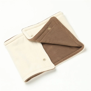 Double-layer fleece neck warmer with button closure in beige and brown color design