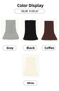 Close-up of ribbed knit neck warmers in grey, black, coffee, and white colors