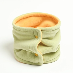 Detail of winter thermal neck warmer with soft fleece lining and dual button closure