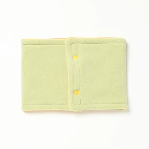 Detail view of the soft fleece neck warmer with double-layer design and yellow snap buttons