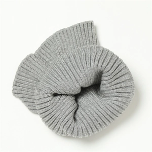 Grey ribbed knit neck warmer made of elastic windproof thermal fabric for winter