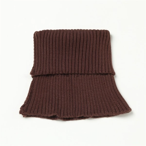 Detailed view of the dark brown ribbed knit texture and double-layer fold of the neck warmer