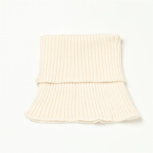 Detailed view of cream vertical rib knit texture on the warm winter neck gaiter