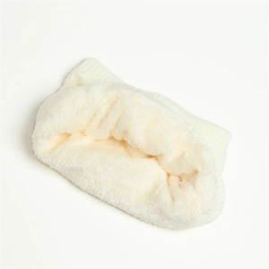 Close-up of soft cream faux fur lining on a winter thermal neck gaiter scarf