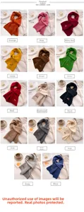 Detail of diverse colors and embroidered puppy logos on soft knit winter scarves