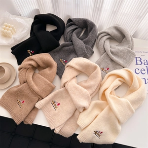 Women Winter Knitted Scarf Cute Dachshund Dog Balloon Embroidery Long Warm Shawl Scarf For Casual Outdoor Autumn Winter