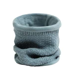 Morandi blue chunky knit neck gaiter with waffle pattern and soft fleece lining for winter