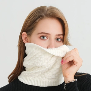 Neck Warmer Knitted Polyester With Plush Lining Thermal Warm Checkerboard Pattern Pullover Scarf For Men Women
