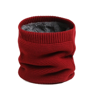 Winter thermal knit neck warmer with soft fleece lining in deep red for men and women