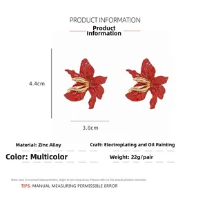Detailed size specifications for 3D enamel flower earrings with zinc alloy material
