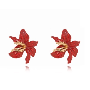 3D Red Flower Stud Earrings Vintage Floral Alloy Jewelry With Stainless Steel Earring Post For Women