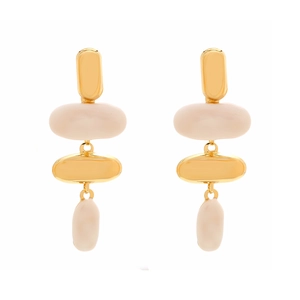 Boucles d'oreilles pendantes géométriques rétro dorées avec émail blanc