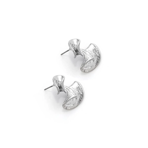 Silver geometric twisted stud earrings with hammered texture and vintage metallic finish