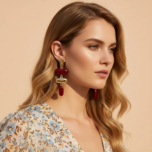 Boucles D'oreilles Pendantes Géométriques Alliage Émail Longues Rétro Exagérées Bijoux Mode Femmes Tige En Acier Inoxydable