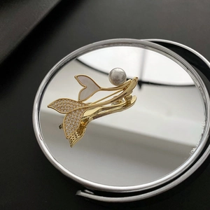 Elegant Fishtail Brooch With Artificial Pearl Shell And Zircon Inlaid Gold Plated Copper For Women Suit Shirt Accessory