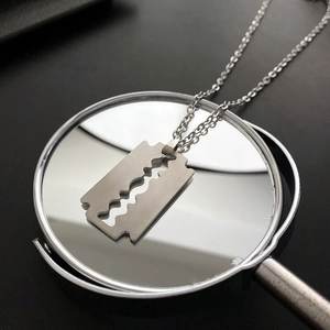Collana Pendente Lama Da Rasoio Acciaio Inossidabile Titanio Hip Hop Streetwear Punk Industriale Gioielli Per Uomo Donna Argento