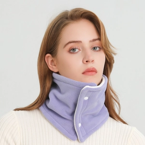 Neck Warmer Scarf Layered Fleece Thermal Winter Neck Gaiter With Snap Buttons For Men And Women Windproof