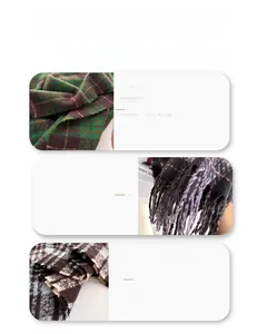 Detailed texture of wool-rich plaid scarves with fringe details in multiple colors