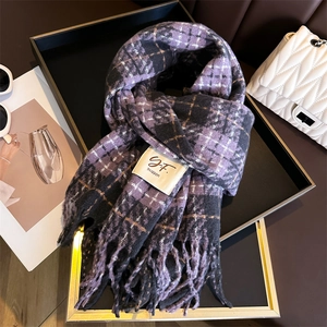 Plaid Winter Scarf For Women Men Soft Cashmere-Like Polyester Knitted Warm Shawl With Elegant Fringed Tassels Vintage Wrap