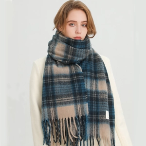 Plaid Pattern Scarf Shawl Faux Cashmere Long Tassel Fringe Retro Warm Winter Neck Wrap For Women And Men