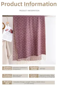 Detail of burgundy scarf with snowflake geometric patterns and tassel trim details