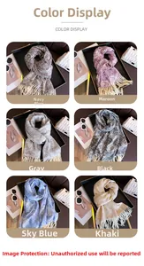 Detail view of rose jacquard patterns and tassel edges on soft scarves in six colors