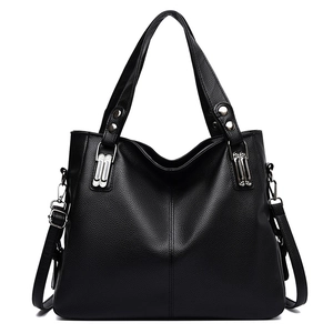 Sac fourre-tout pour femme en simili cuir grainé noir avec bandoulière réglable et amovible