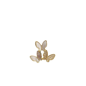 Three butterflies gold brooch with white shell wings and shimmering zircon inlay