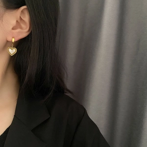 Herz Creolen Mit Perlmutt Einlage Titanstahl Edelstahl Ohrstecker Französischer Vintage Stil Schmuck Für Damen Elegant