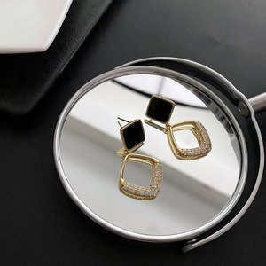 Geometric Square Drop Earrings Copper Cubic Zirconia With 925 Sterling Silver Earring Post Fashion Dangle For Women