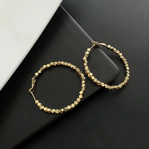 Geometric Square Cube Bead Hoop Earrings Alloy With 925 Sterling Silver Earring Post Gold Plated Fashion Jewelry Women