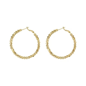 Golden faceted bead hoop earrings for women with a minimalist geometric design