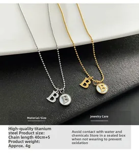 Detail of titanium steel double-layered B-letter necklace with 40+5cm bead chain