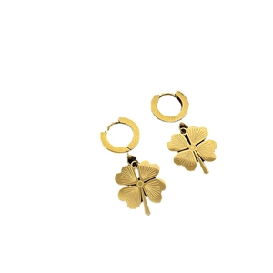 Elegant gold titanium steel clover hoop earrings with radial textured petal design