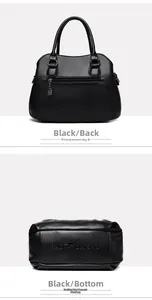 Dettaglio della tasca posteriore e logo goffrato sulla borsa in pelle nera
