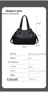 Detailed size specifications for a black vintage tote bag with dimensions and features