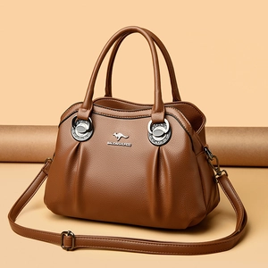 Grande borsa a mano in pelle marrone a grana con manici e tracolla regolabile rimovibile
