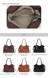 Detail of large tote bag showing striped lining interior and zipper pocket structure