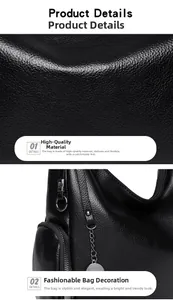 Detail of premium lychee texture leather and durable metal hardware on black shoulder bag