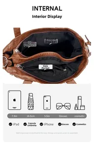 Vue détaillée de l'intérieur spacieux avec poches zippées pour sac cabas en cuir marron