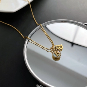 Initial Letter B Pendant Necklace Stainless Steel Double Shell Inlay Ball Chain Minimalist Fashion Jewelry For Women