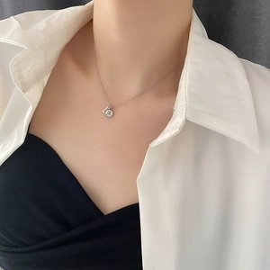 Titanium steel necklace with letter B disc and L charm on bead chain for women