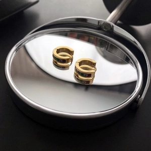 Titanium Steel Huggie Hoop Earrings Gold Plated Rectangle Colorful Zircon Inlaid Minimalist Jewelry For Women