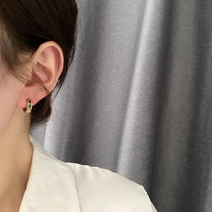 Titanium steel gold hoop earrings with red, green, and clear rectangular zircon stones