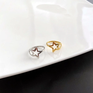 Hollow Star Ring Titanium Steel Minimalist Geometric Band Non-Fading High Polished Jewelry Women Daily Chic Accessory