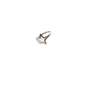 Minimalist silver stainless steel ring featuring hollow star pattern on white background