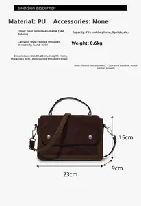 Size chart showing width 23cm height 15cm for this leather contrast crossbody bag