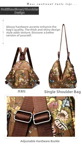 Detail of floral butterfly backpack showing adjustable straps for dual carrying modes